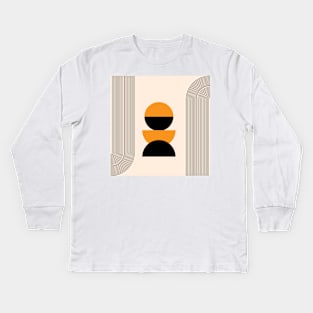 Mid Century Art , Neutral Modern Wall Art Decor, Minimalist  , Boho Style Art Prints, Orange, Black, Rainbows Kids Long Sleeve T-Shirt